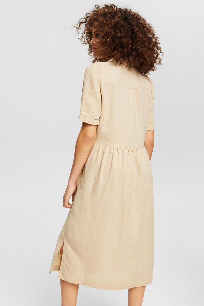 Made of blended linen: midi-length dress, SAND, detail image number 2