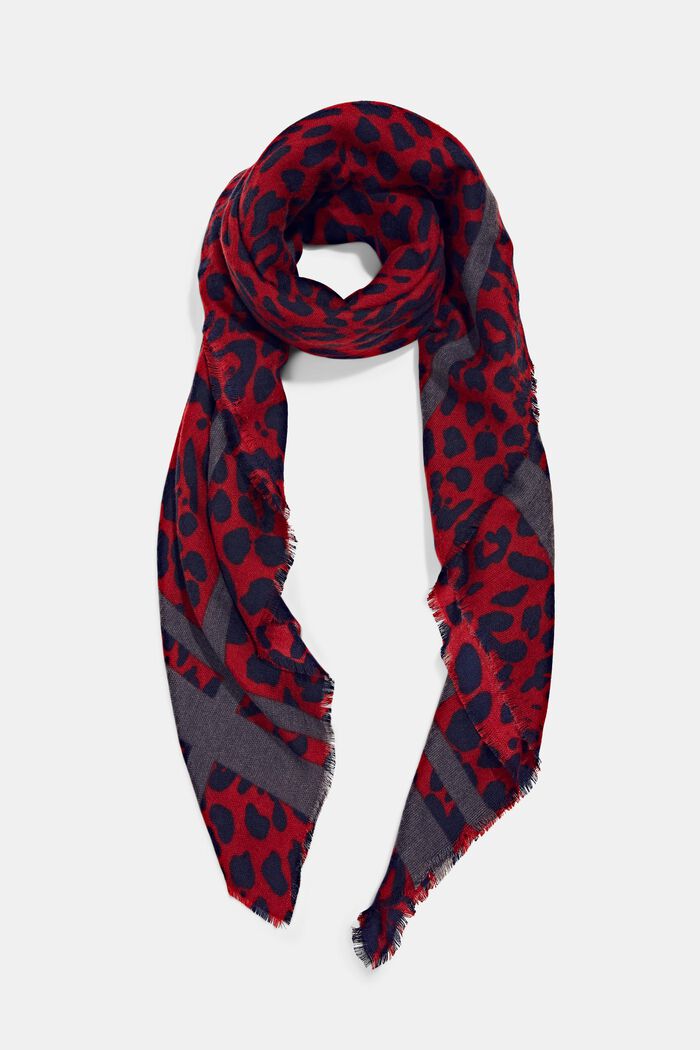 Recycled: leopard pattern scarf, DARK RED, overview