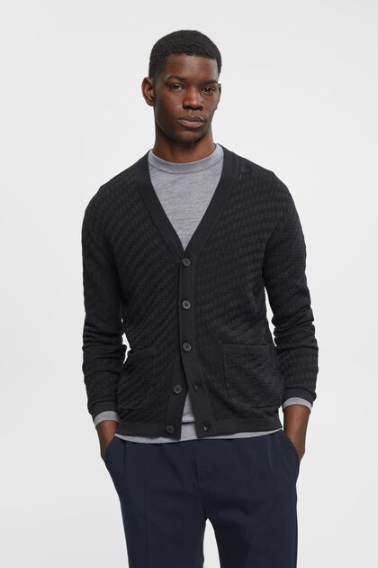 Textured knit cardigan, BLACK, overview