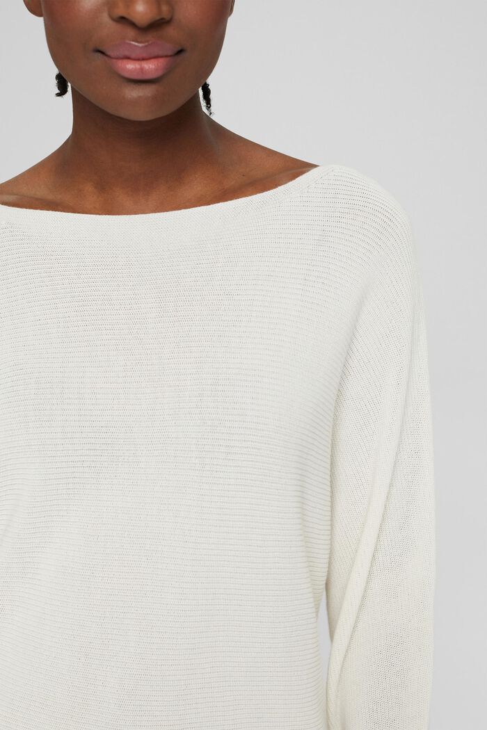 Bateau neck jumper made of organic cotton/TENCEL™, OFF WHITE, detail image number 3