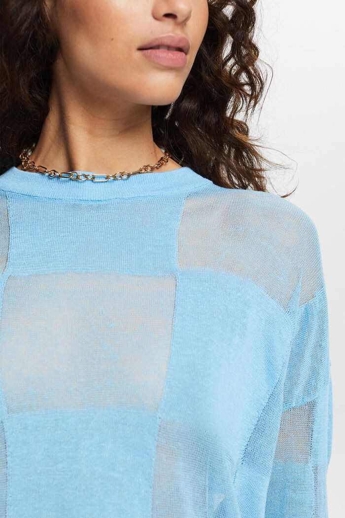 Linen-Blend Checked Sweater, LIGHT TURQUOISE, detail image number 3