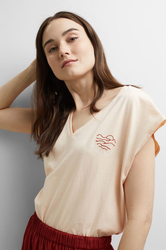 Top with embroidery, organic cotton, NUDE, overview