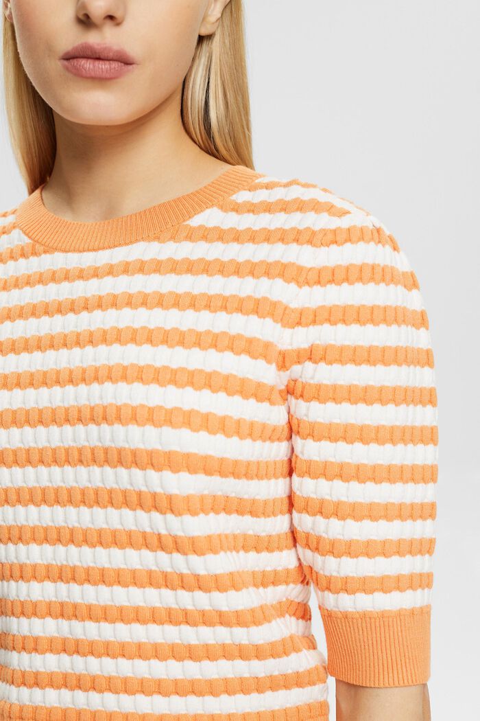 Striped bubble knit sweater with cropped sleeves, GOLDEN ORANGE, detail image number 2