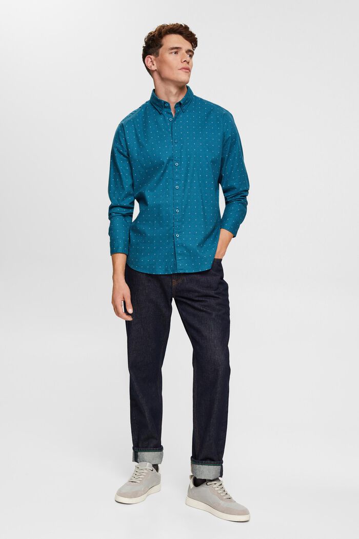 Button-down shirt with micro-print, DARK TURQUOISE, detail image number 4