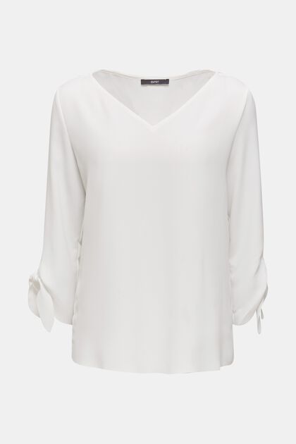 Stretch blouse with open edges, OFF WHITE, overview