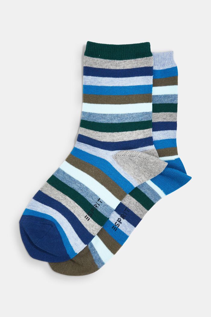 Double pack of striped socks in blended organic cotton, PINE, detail image number 0