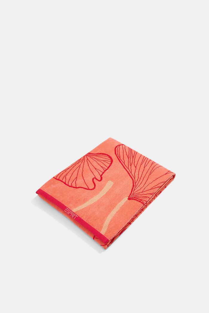 Beach towel with a ginkgo pattern, 100% cotton, CORAL, detail image number 0