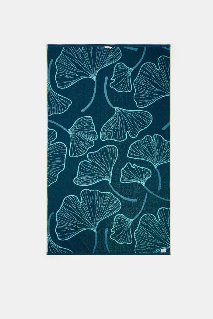 Beach towel with a ginkgo pattern, 100% cotton, TURQUOISE, detail image number 2