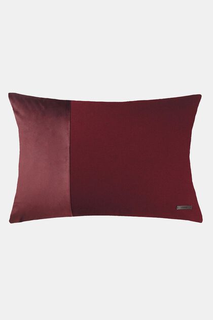 Mixed material cushion cover with micro-velvet, DARKRED, overview