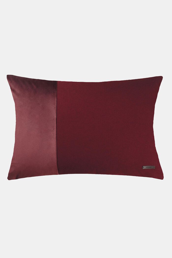 Mixed material cushion cover with micro-velvet, DARKRED, detail image number 0