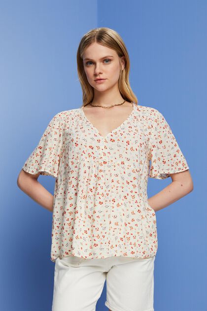 Patterned short sleeve blouse, cotton blend