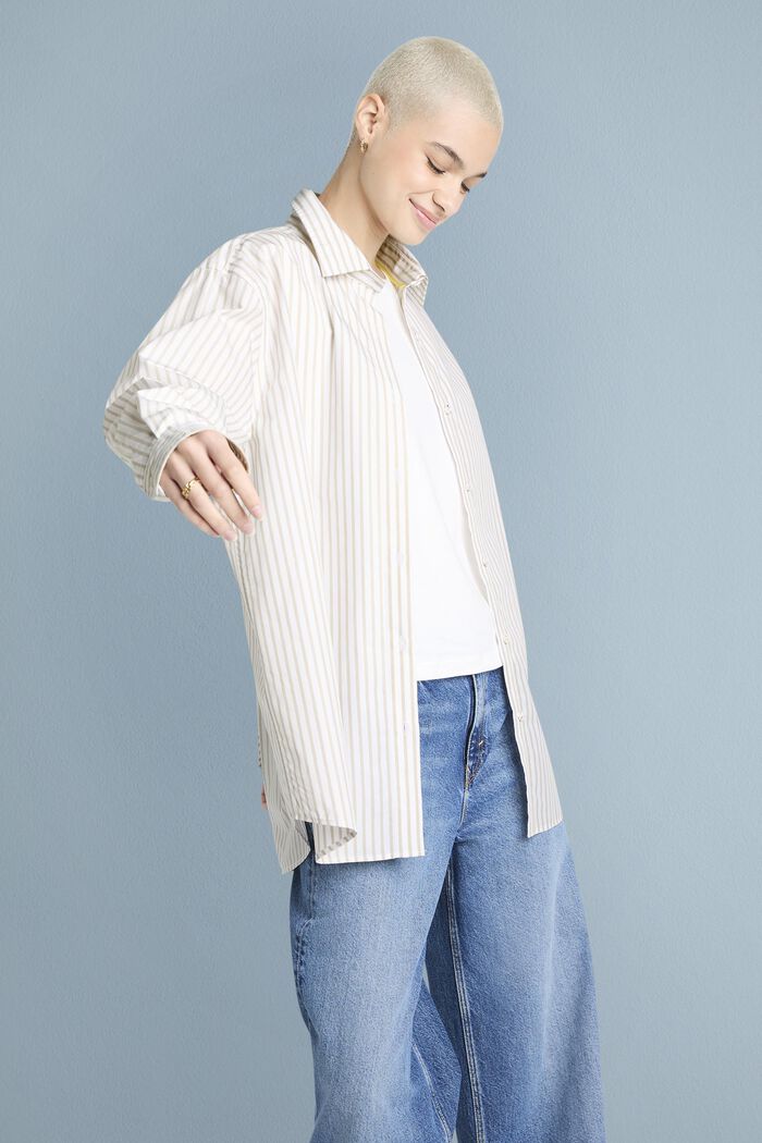 Striped Cotton-Poplin Shirt, BEIGE, detail image number 0