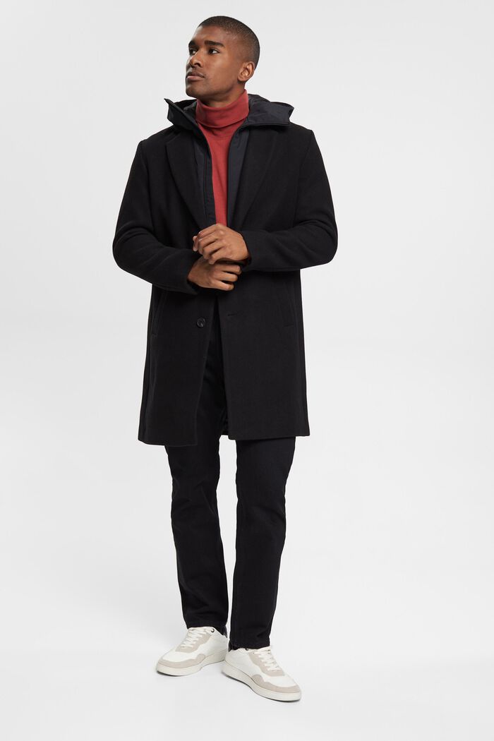 Wool blend coat with detachable hood