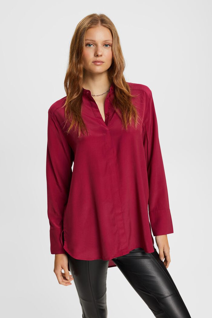 Blouse with banded collar, CHERRY RED, detail image number 0