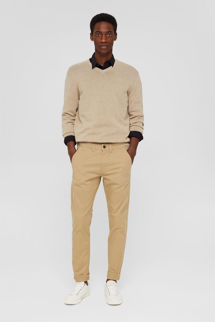 Stretch chinos, organic cotton, BEIGE, detail image number 1