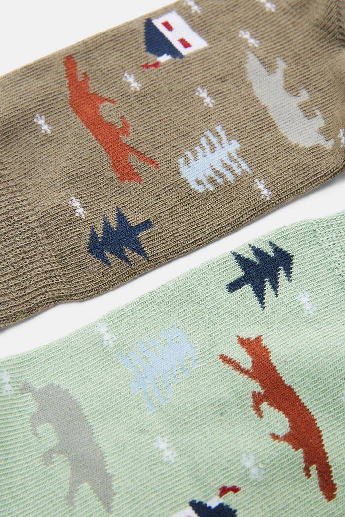Double pack of patterned socks, organic cotton, LIGHT GREEN/KHAKI, detail image number 1