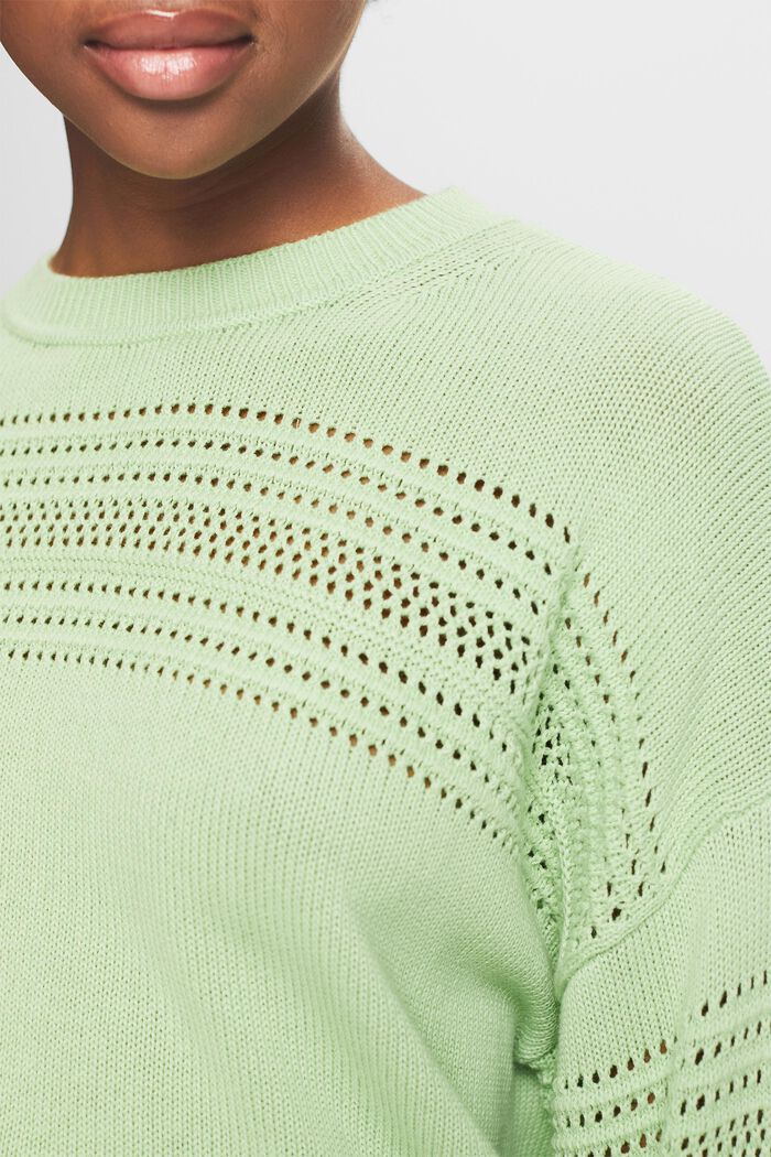 Crewneck Open-Knit Sweater, LIGHT GREEN, detail image number 3