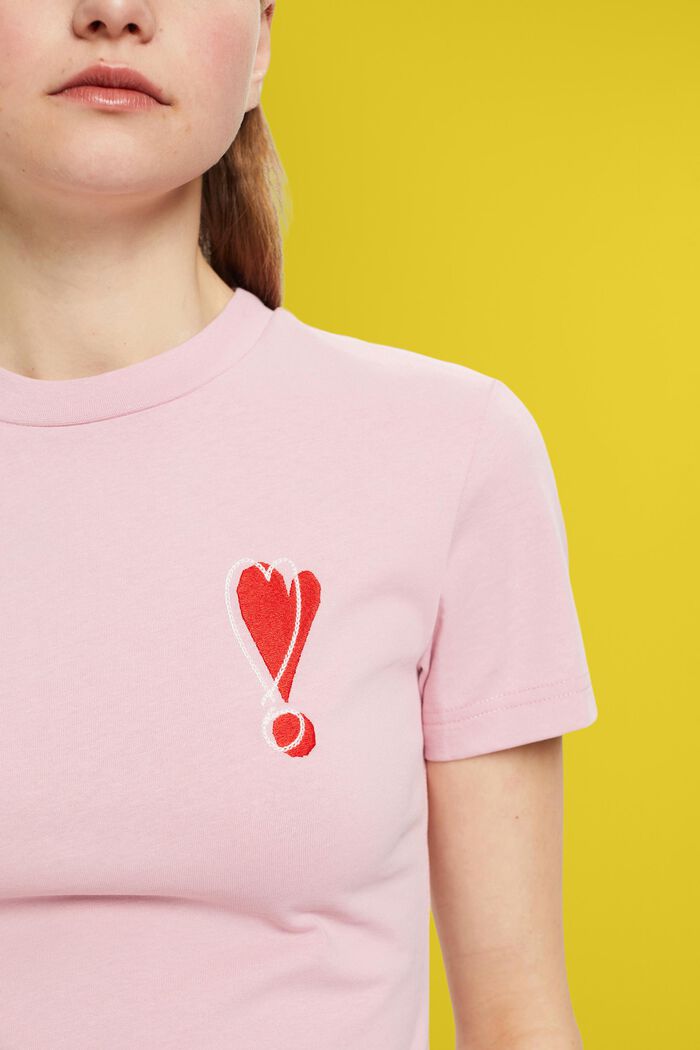 ESPRIT - Cotton T-shirt with embroidered heart motif at our online shop