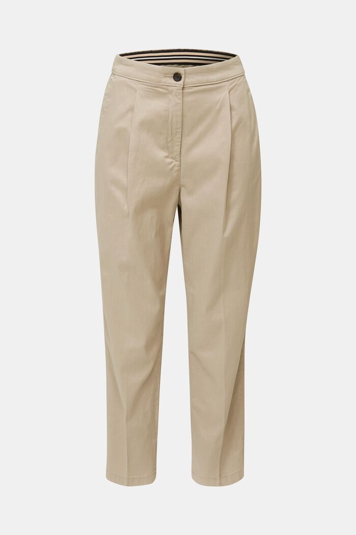 With TENCEL™: Trousers with waist pleats, BEIGE, detail image number 0