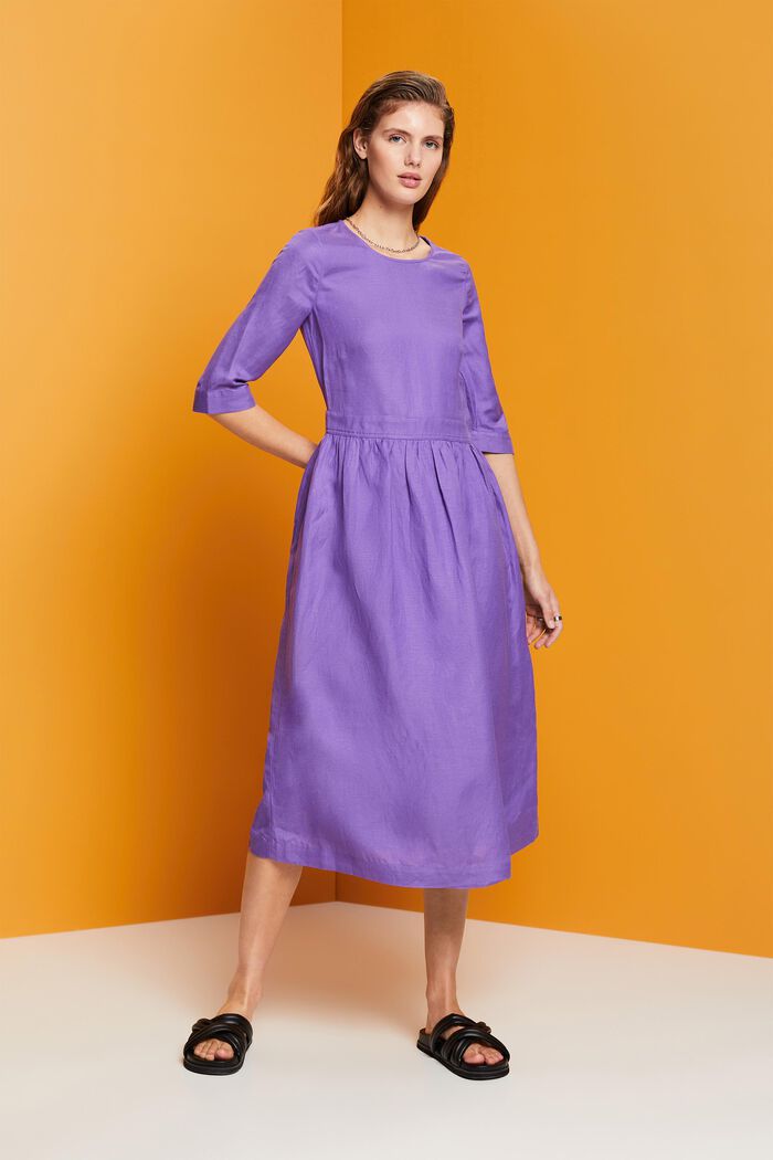 Blended linen and viscose woven midi dress, PURPLE, detail image number 4
