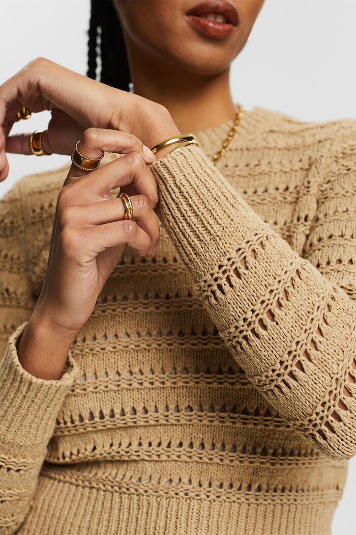 Open-Knit Sweater, BEIGE, detail image number 3