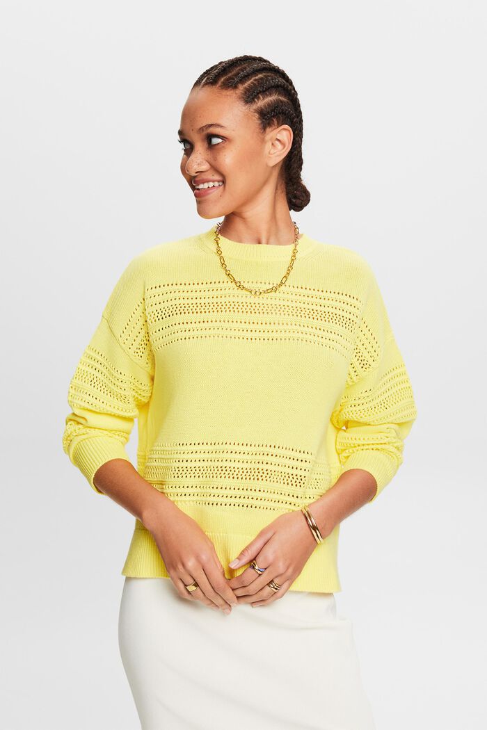 Crewneck Open-Knit Sweater, PASTEL YELLOW, detail image number 0