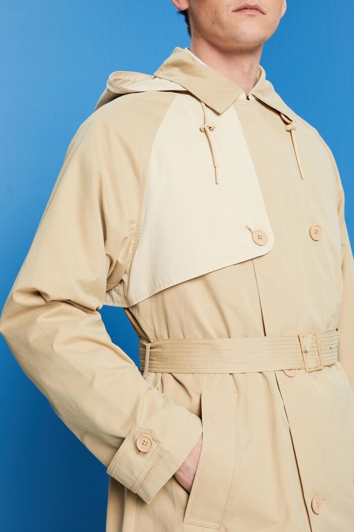 Short, hooded trench coat, SAND, detail image number 4