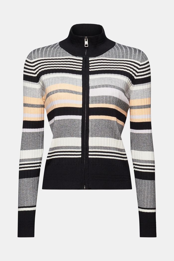 Zip-Up Intarsia Sweater Cardigan, BLACK, detail image number 5