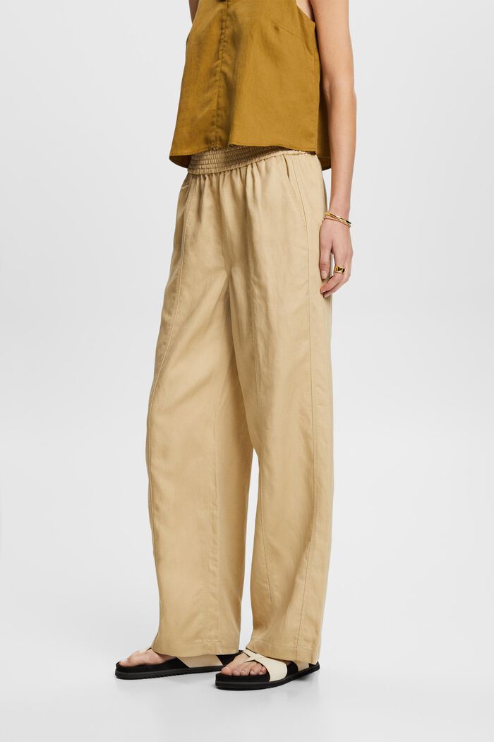 ESPRIT - Wide leg pull-on trousers, linen blend at our online shop