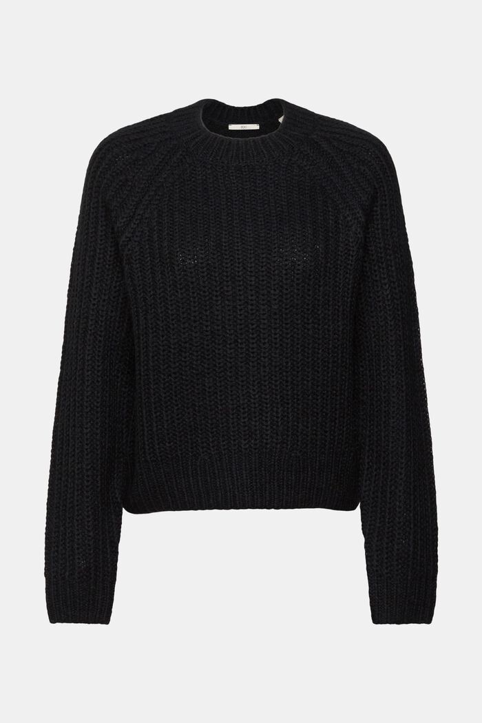 Chunky knit wool blend jumper, BLACK, detail image number 2