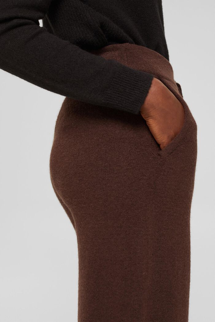 With wool: knitted trousers with a wide leg, RUST BROWN, detail image number 2
