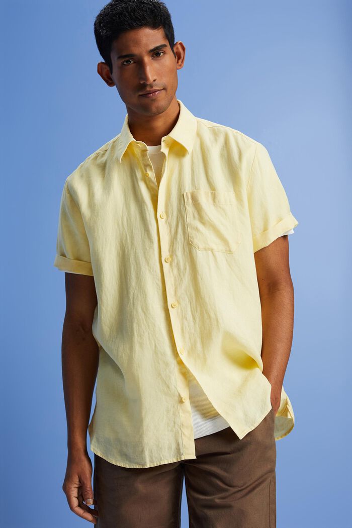 Linen short-sleeved shirt, LIGHT YELLOW, detail image number 4