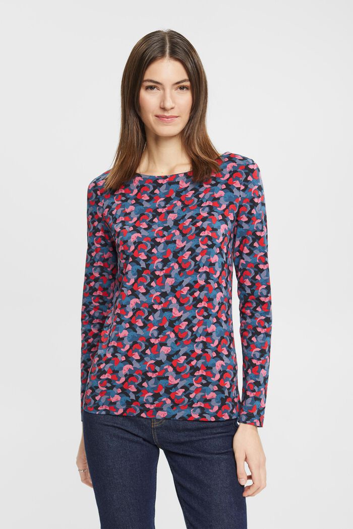 Long-sleeved top with multi-coloured print