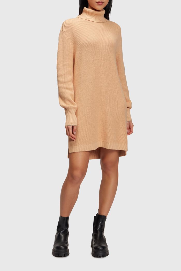Knitted turtleneck dress with cashmere, BEIGE, detail image number 0
