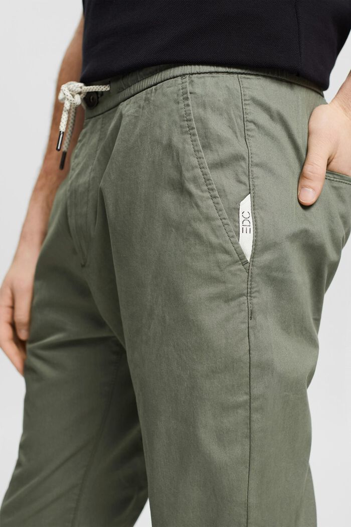 Lightweight chinos with drawstring ties, OLIVE, detail image number 0