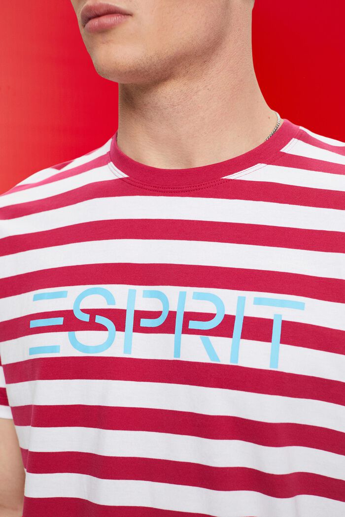 Striped Cotton T-Shirt, DARK PINK, detail image number 2