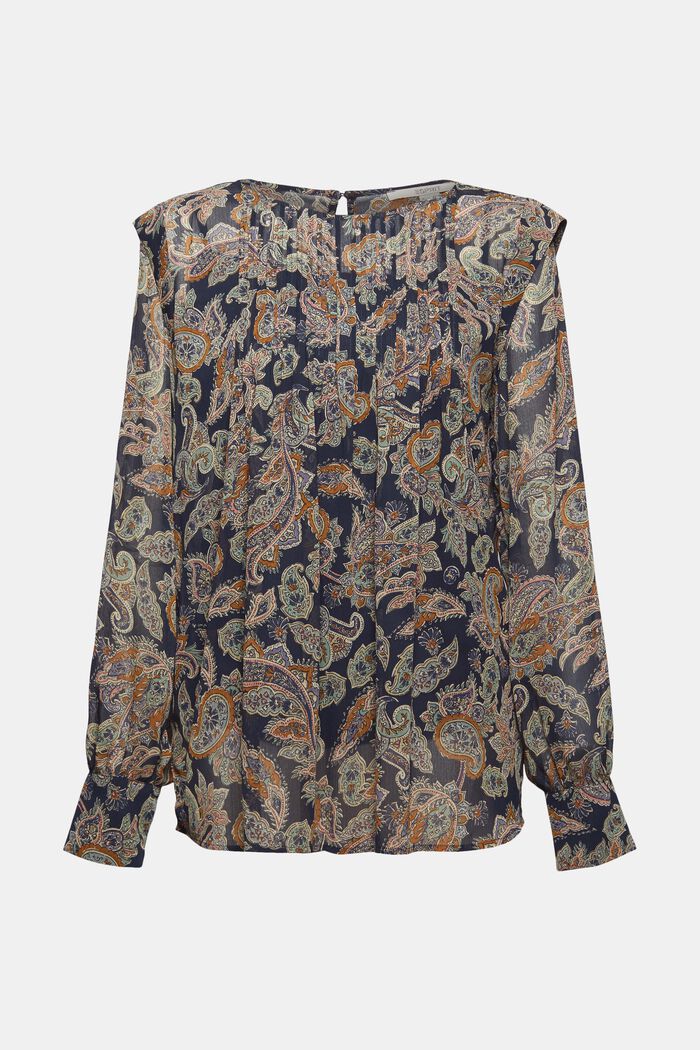 Recycled: chiffon blouse with a paisley print, NAVY, overview