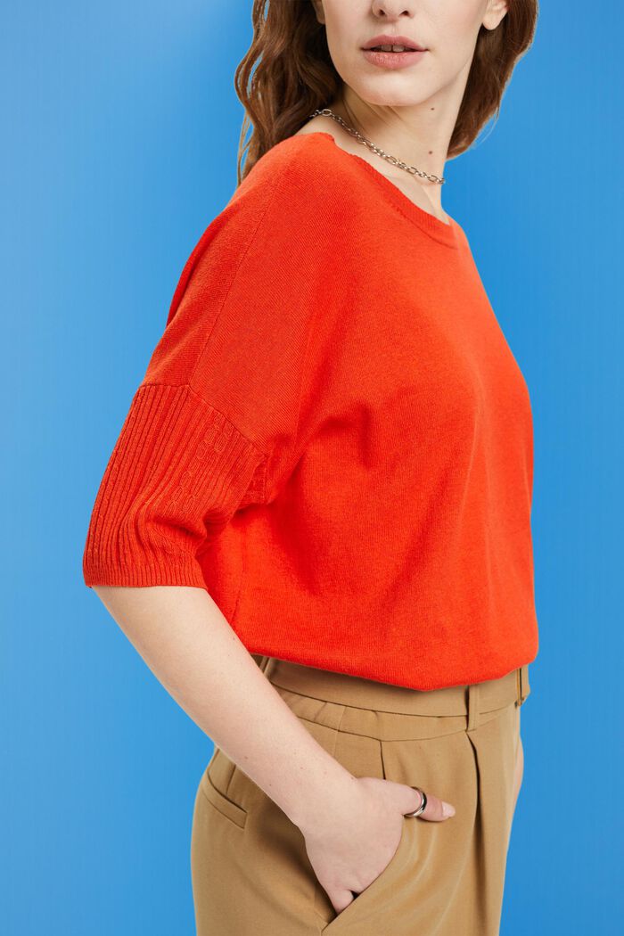 Knitted short-sleeved sweater with linen, ORANGE RED, detail image number 2