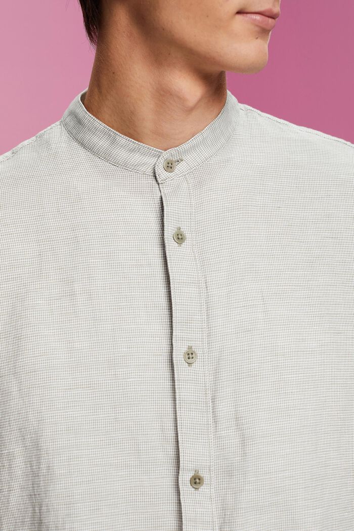 Blended linen dogstooth shirt with banded collar, LIGHT KHAKI, detail image number 2
