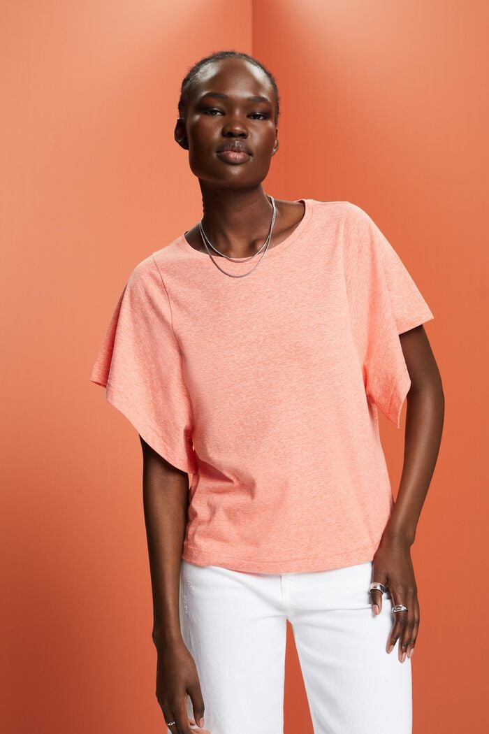 Recycled: t-shirt with big sleeves, CORAL ORANGE, detail image number 0
