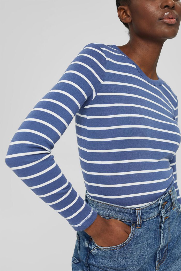 Striped long sleeve top, organic cotton, BLUE LAVENDER, detail image number 0