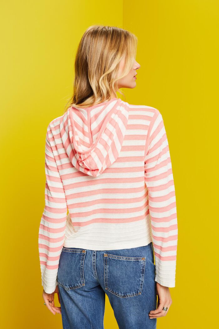 Striped knit hoodie with linen, PINK, detail image number 3