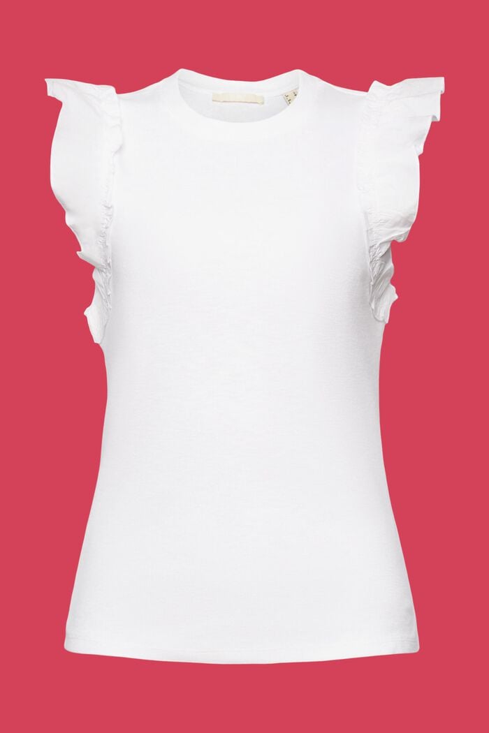 Ribbed tank top with ruffles, WHITE, detail image number 5