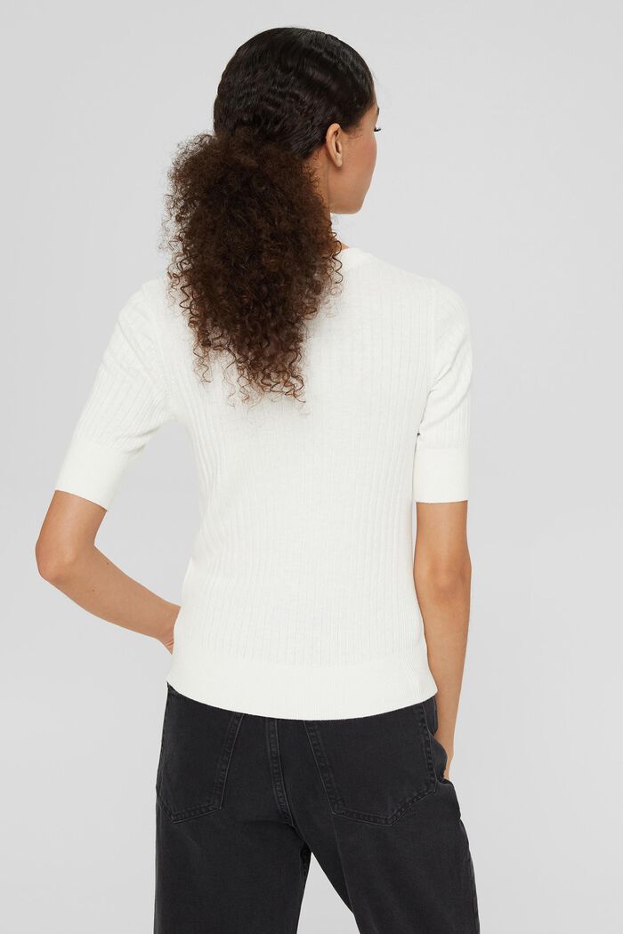 Short-sleeved ribbed sweater, OFF WHITE, detail image number 3