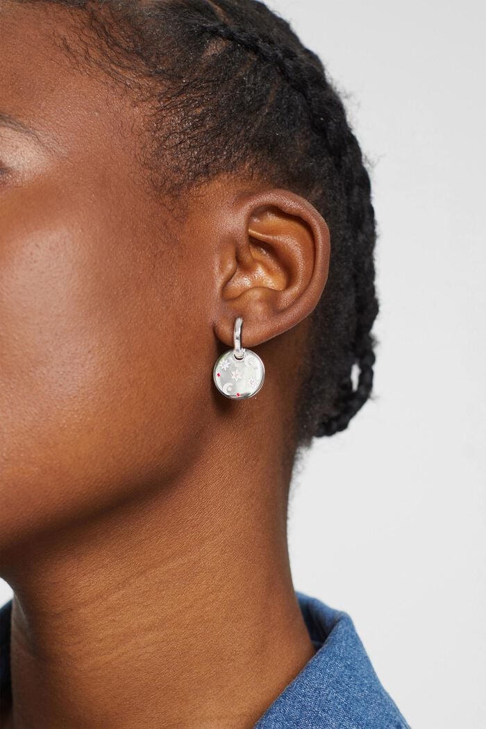 Mini hoop earrings with pendants, stainless steel