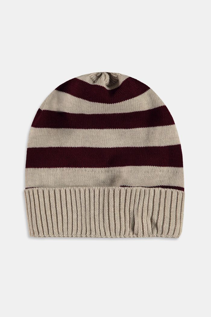 Knitted beanie hat with stripes, BORDEAUX RED, detail image number 1