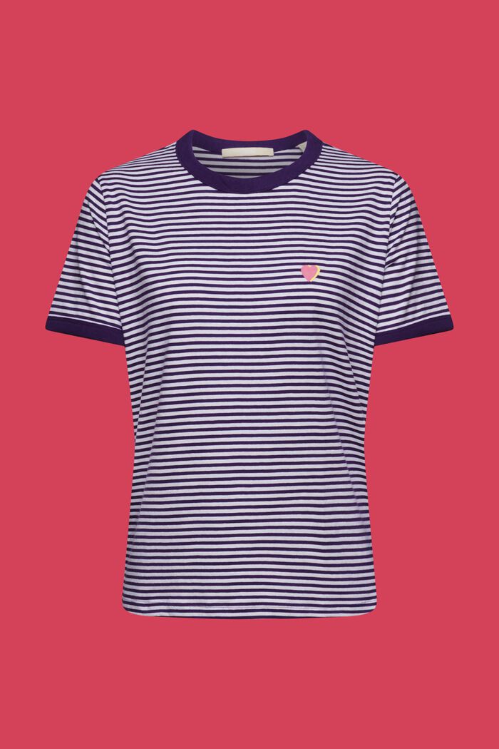 Striped cotton t-shirt with embroidered motif, DARK PURPLE, detail image number 6