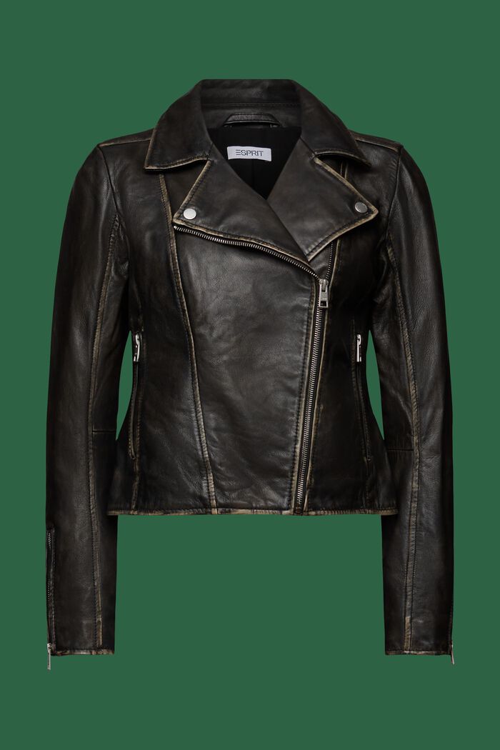 Leather Biker Jacket, BLACK, detail image number 7