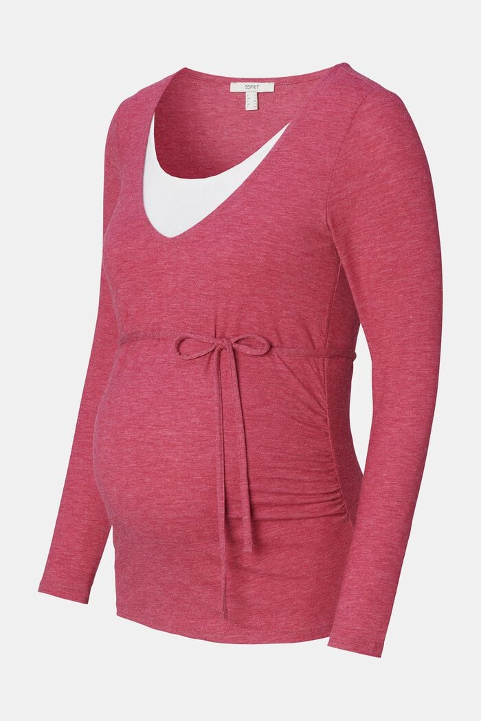 V-Neck Long Sleeves Top, BERRY, detail image number 4
