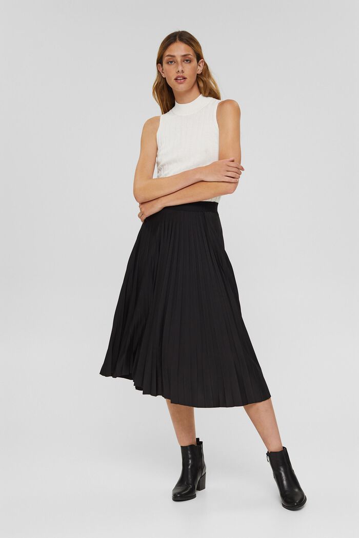 Pleated skirt with elasticated waistband, BLACK, detail image number 6